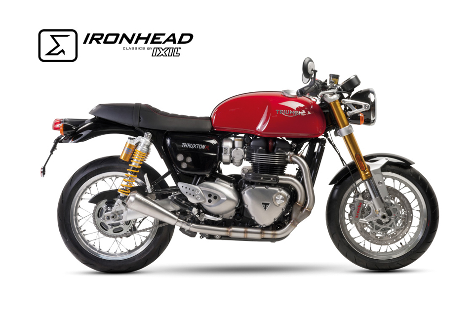 IRONHEAD muffler Triumph Thruxton 1200 R (16-17), stainless steel, slip on, pair, E-approved, Euro4