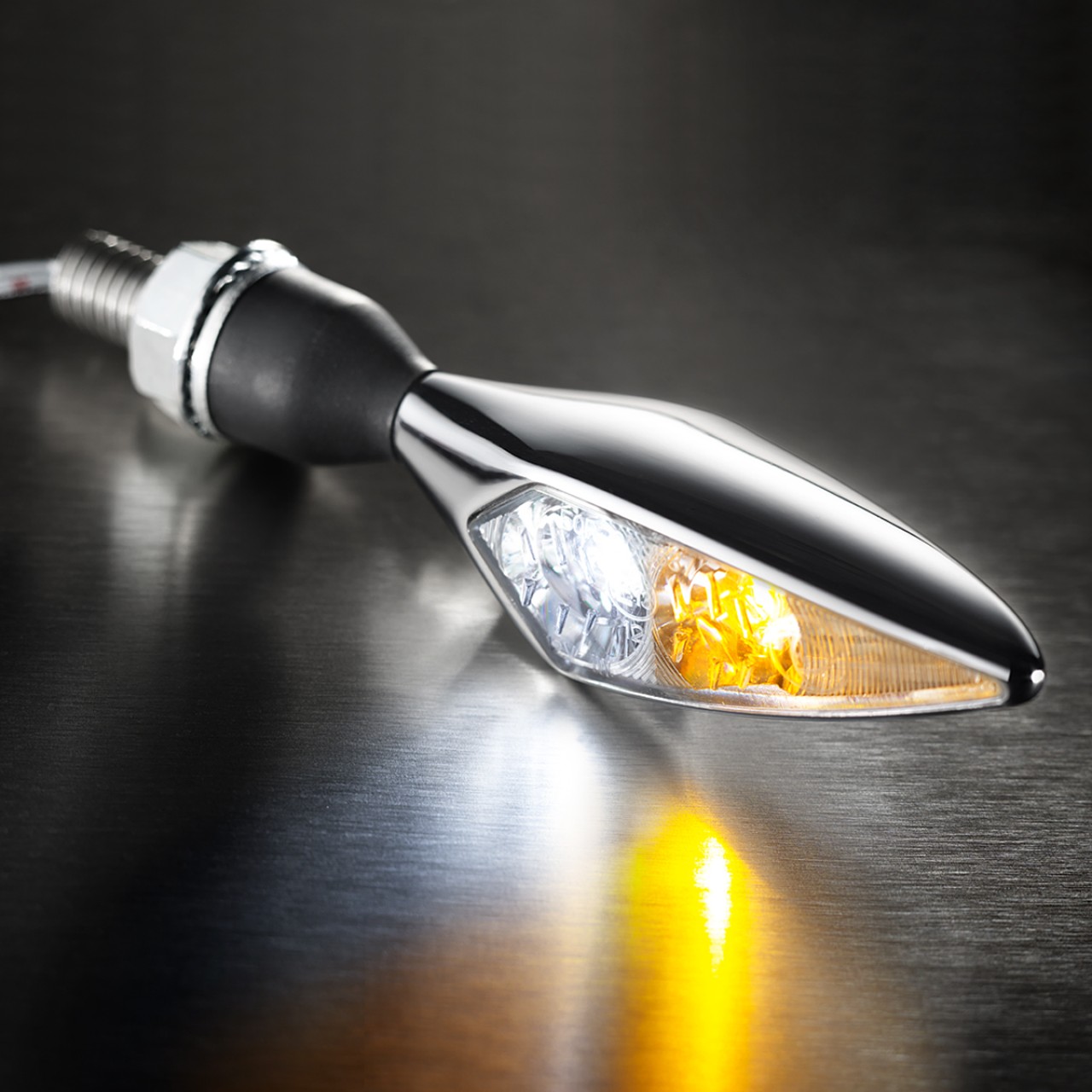 Kellermann turn signal with position light, Rhombus PL, steel, LED, VL, 12 V, shiny chrome, M8x20