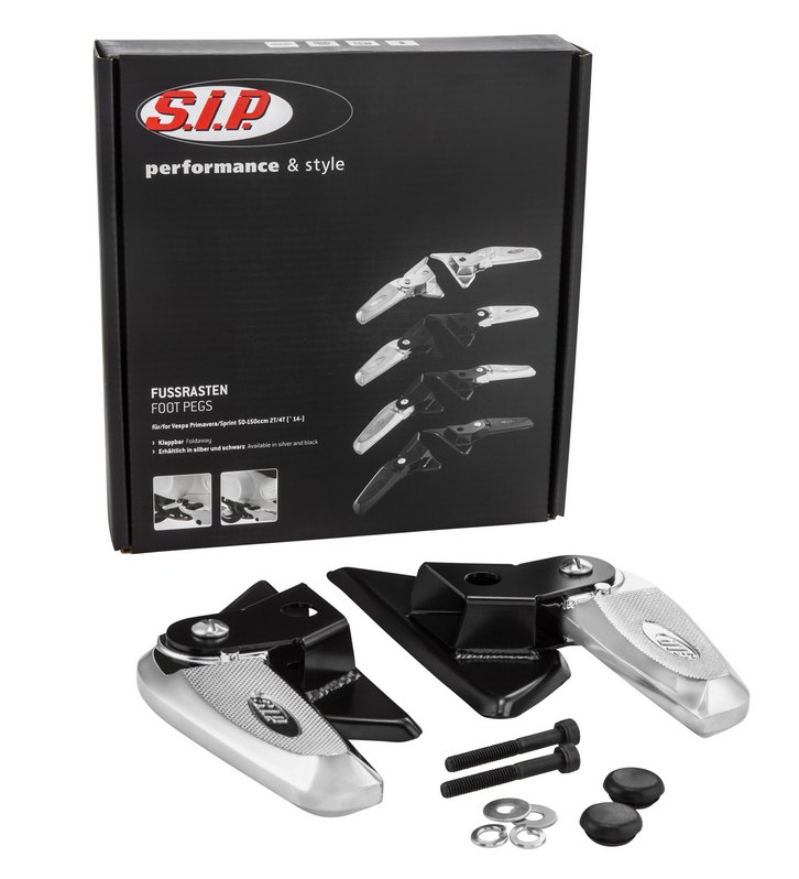 Footrests right and left for Vespa LX /LXV /S 50-150cc, black/chrome