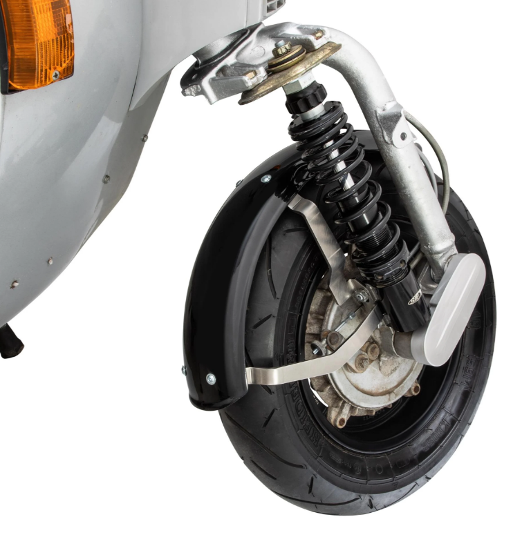 Mudguard 2.0 Garelli EVO II for Vespa PX 80-200cc, GRP black, bracket stainless steel brushed
