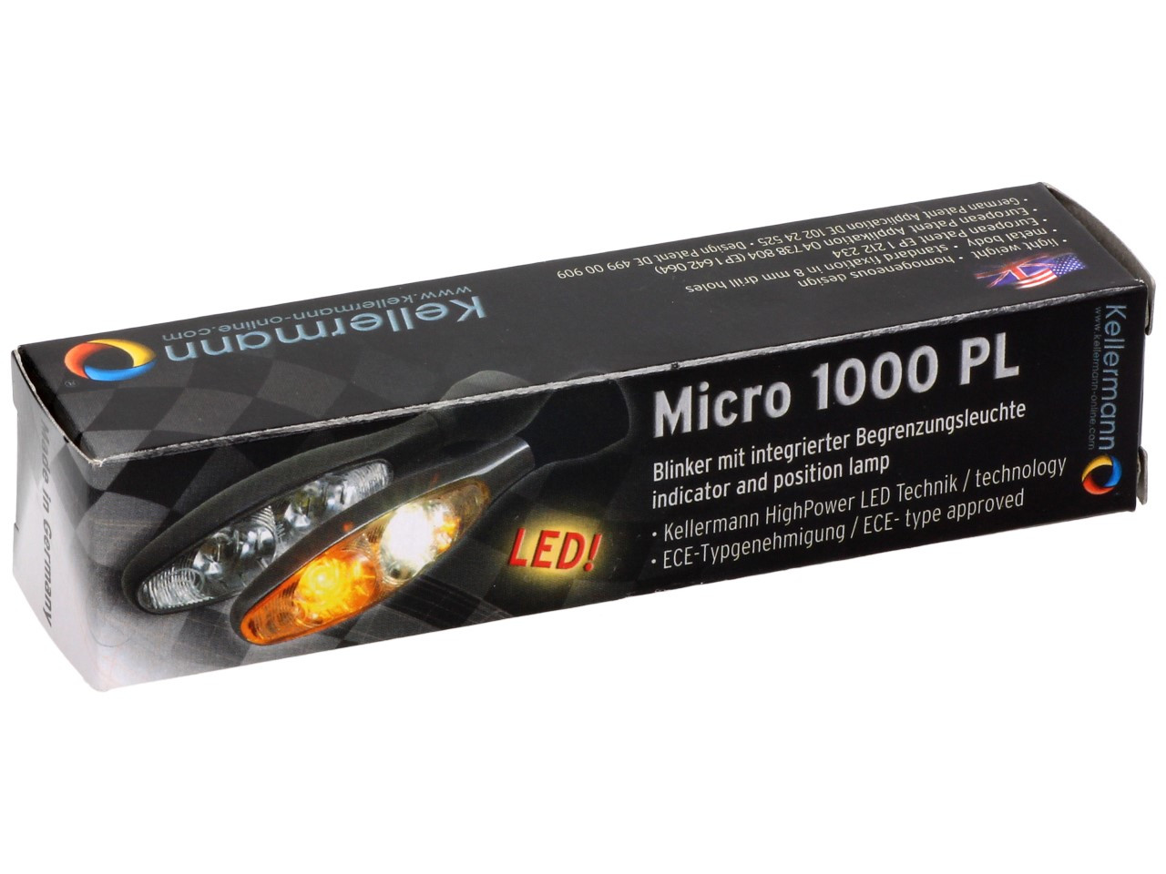 Kellermann turn signal with position light, Micro 1000 PL, steel, LED, VL/VR, 12 V, black satin finish