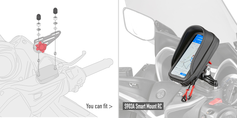 Mounting kit for the S903A brake fluid reservoir support on the Givi handlebars