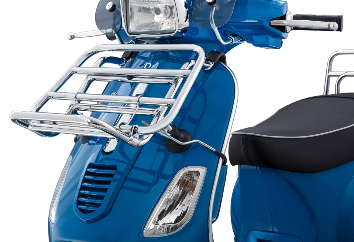 Luggage carrier front for Vespa S 50-150cc, foldable, chrome