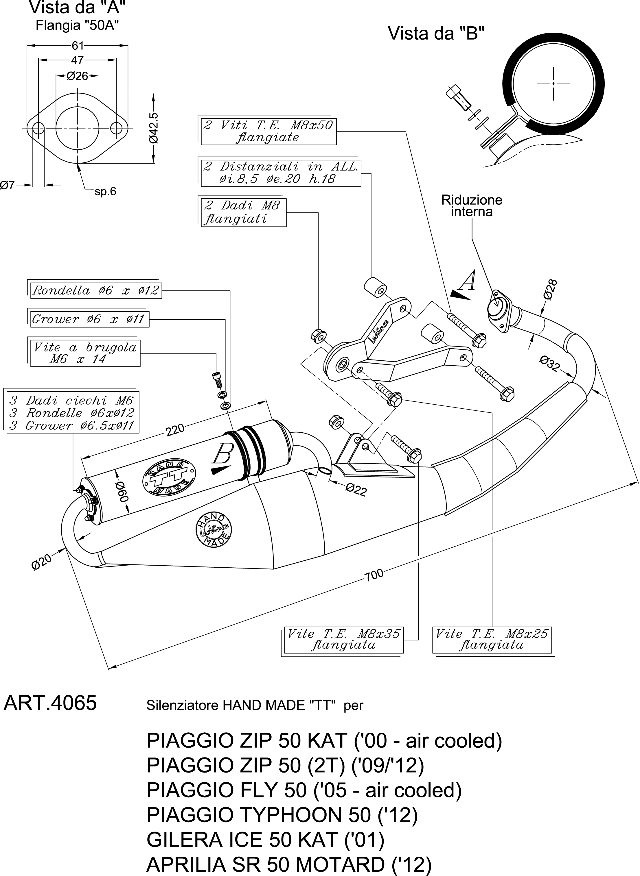 LeoVince Exhaust System Hand Made TT, Steel, Full System for Aprilia / Piaggio