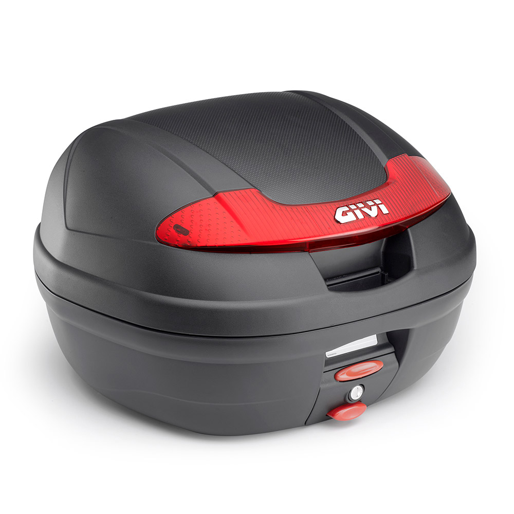 E340 Vision MONOLOCK top case with red reflectors and Givi plate