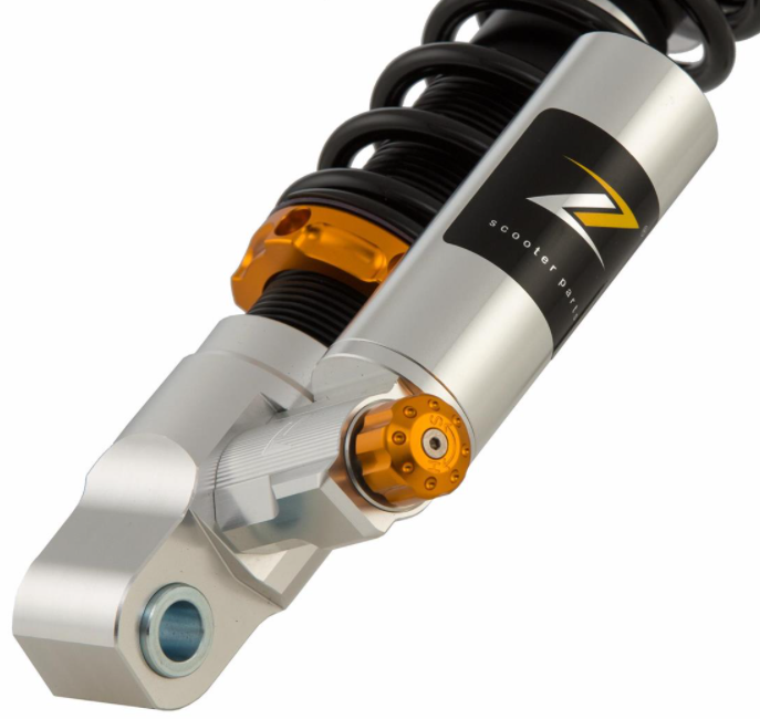 Shock absorber front for Vespa GTS/GTS Super 125-300cc ('14-'16), silver/orange