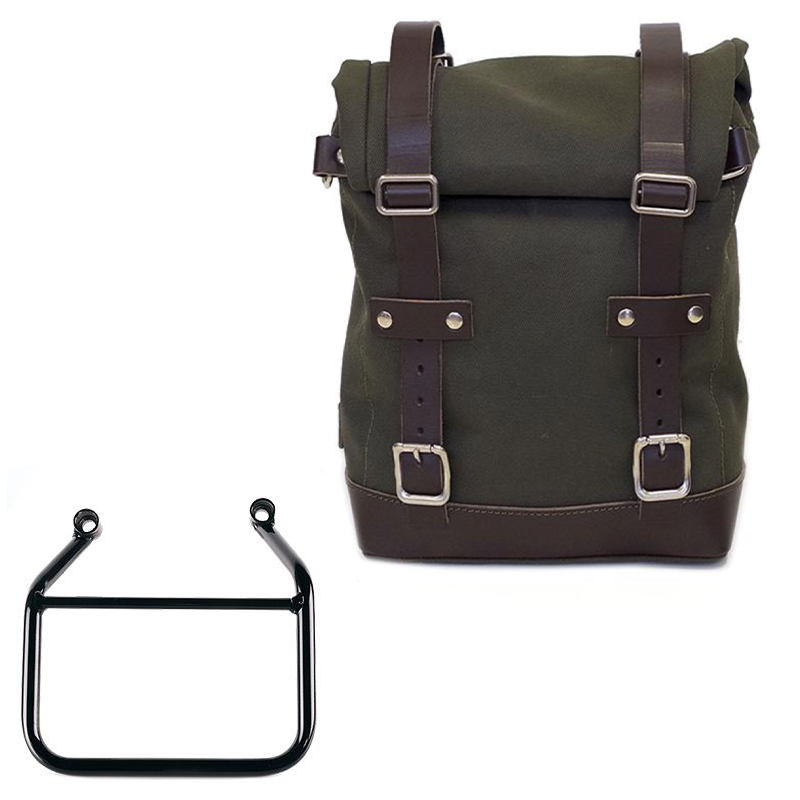 Canvas side bag left 10L-14L + frame Triumph Scrambler 400 X - Green/Brown