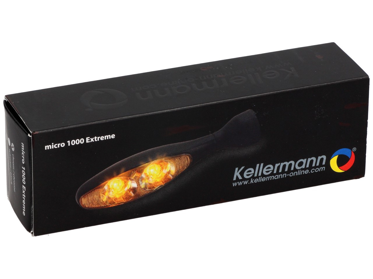 Kellermann turn signal, Micro 1000 Extreme, steel, LED, V/H, L/R, 12 V, shiny chrome, M8x20
