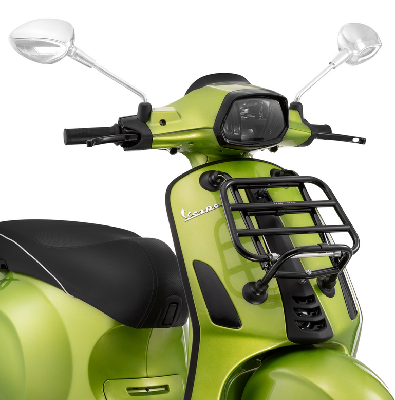 Luggage carrier front for Vespa Primavera /Sprint /Elettrica 50-150ccm, foldable, black glossy