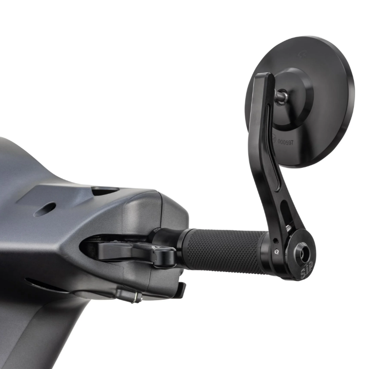 Handlebar end mirror for Vespa, left or right, round, black glossy