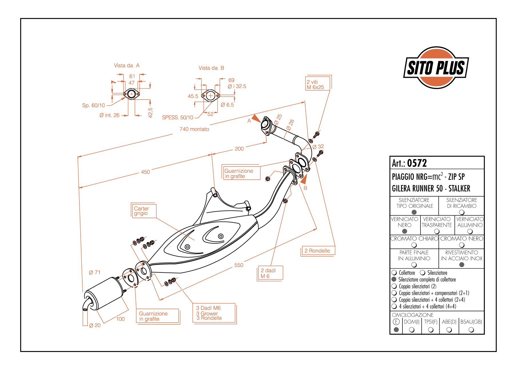 Sito / LeoVince exhaust system Sito Plus,steel, Full System for ZIP SP / NRG