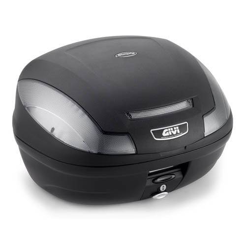 E470 Simply III TECH MONOLOCK topcase black with transparent reflectors and Givi plate