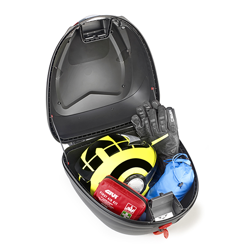 B330 MONOLOCK top case black with red reflectors and Givi plate