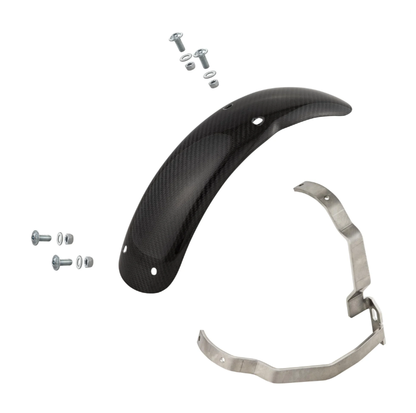 Mudguard 2.0 Garelli Race EVO II for Vespa PX 80-200cc, carbon clear, holder stainless steel