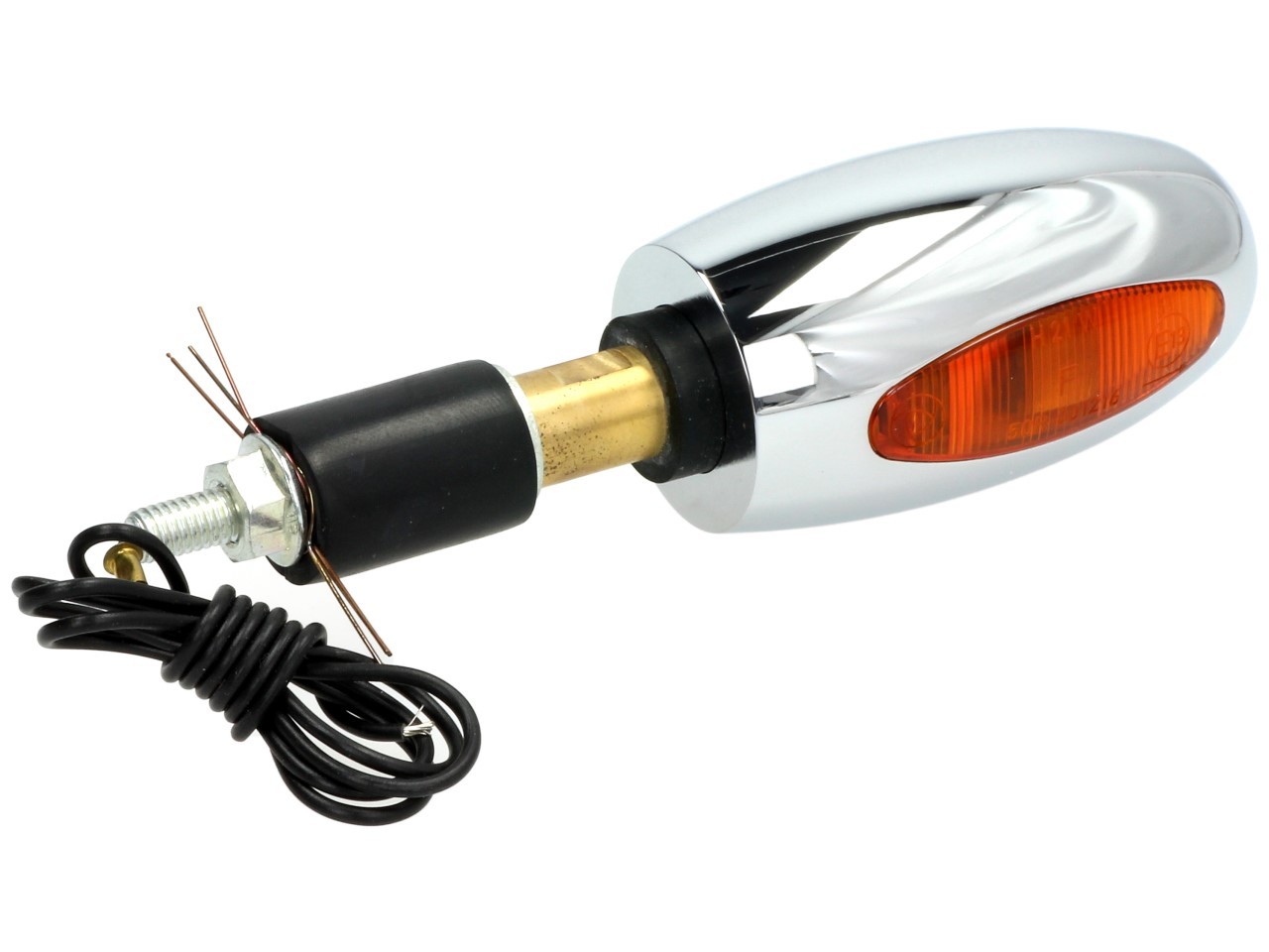 Kellermann turn signal, BL 1000 yellow, brass, halogen, VR/VL, 12 V, 21 W, shiny chrome