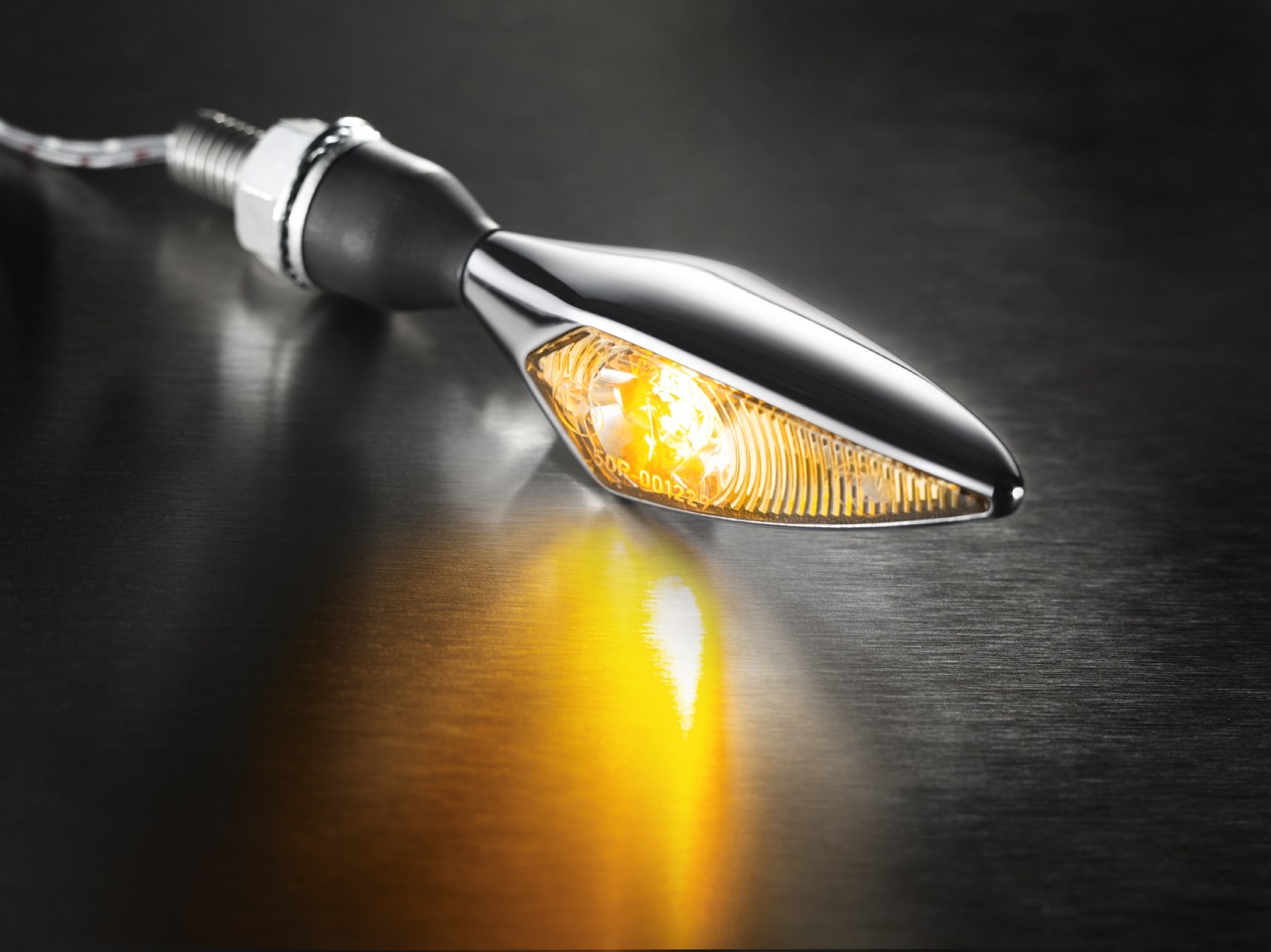 Kellermann turn signal, rhombus, steel, LED, VR/HL, 12 V, shiny chrome, M8x20, E-approved