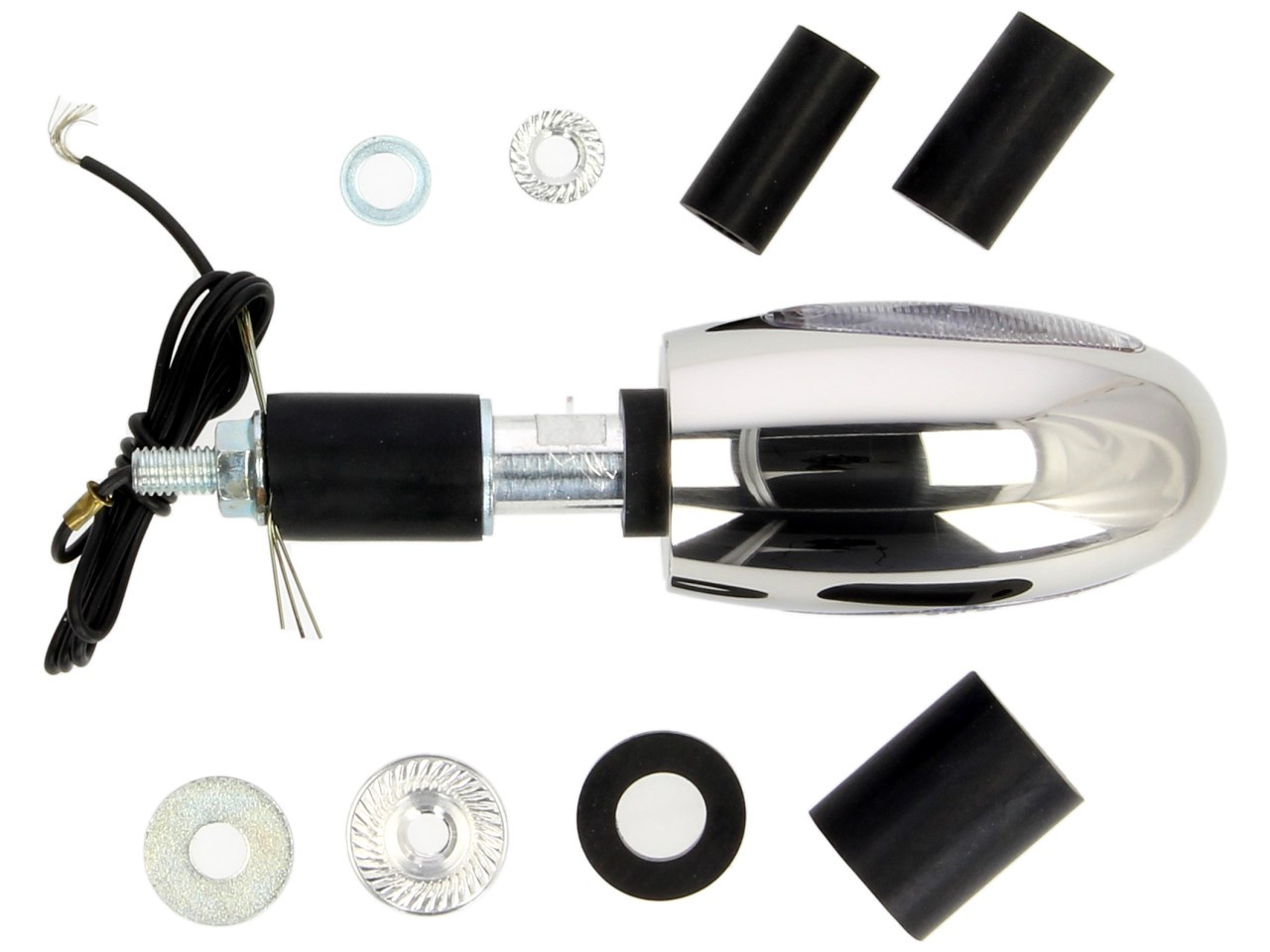 Kellermann turn signal, BL 1000 white, stainless steel, halogen, VR/VL, 12 V, 21 W, silver polished, shiny