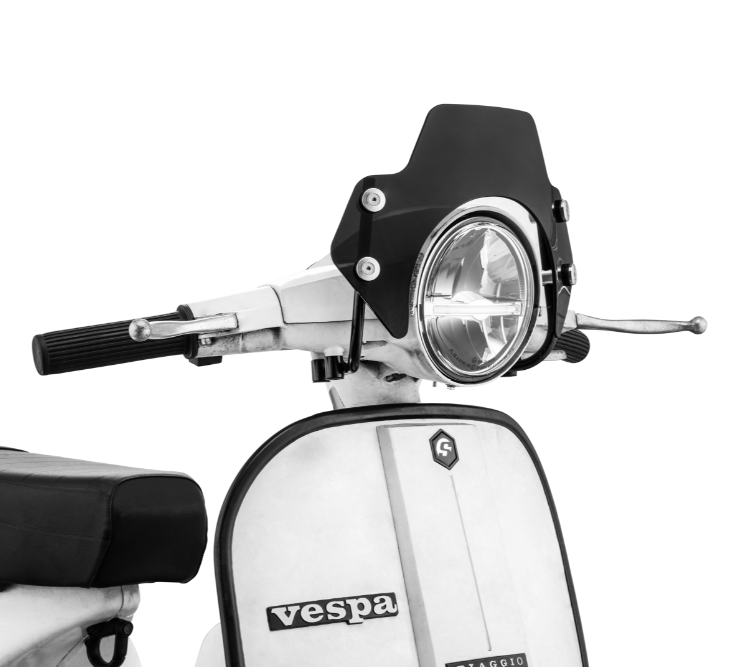 Flyscreen for Vespa PX 80-200cc, black holders, black tinted