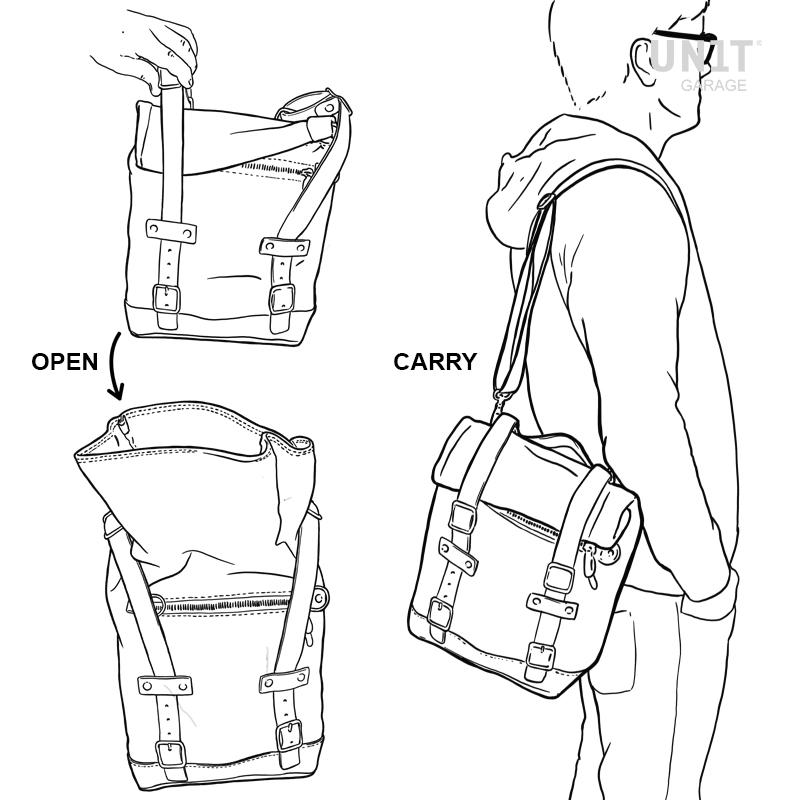 Canvas side bag left 10L-14L + frame Triumph Scrambler 400 X - Black/Black