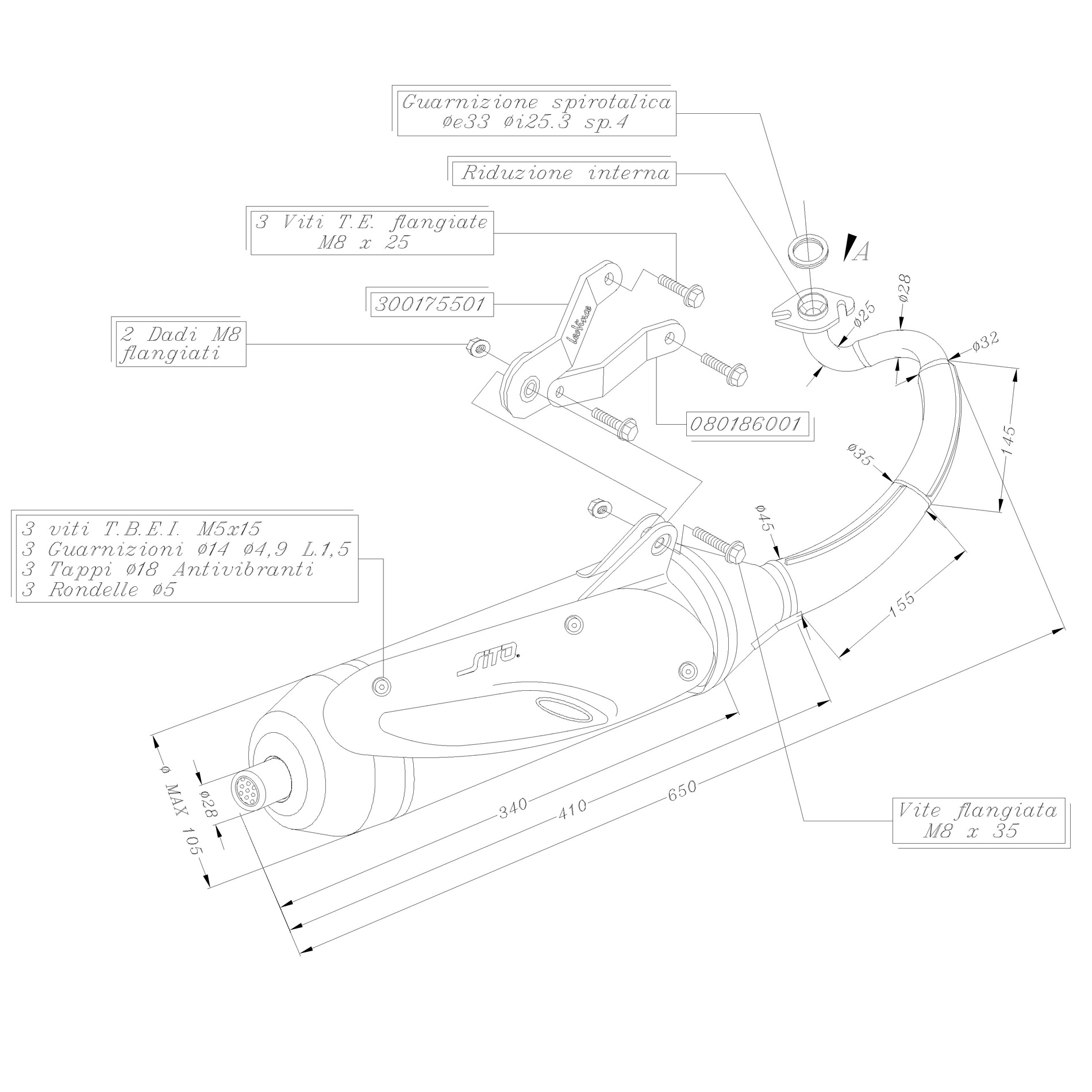 Sito / LeoVince exhaust system Sito Standard, steel for Yamaha Aerox 50 Cat liquid cooled (Bj.04-12)