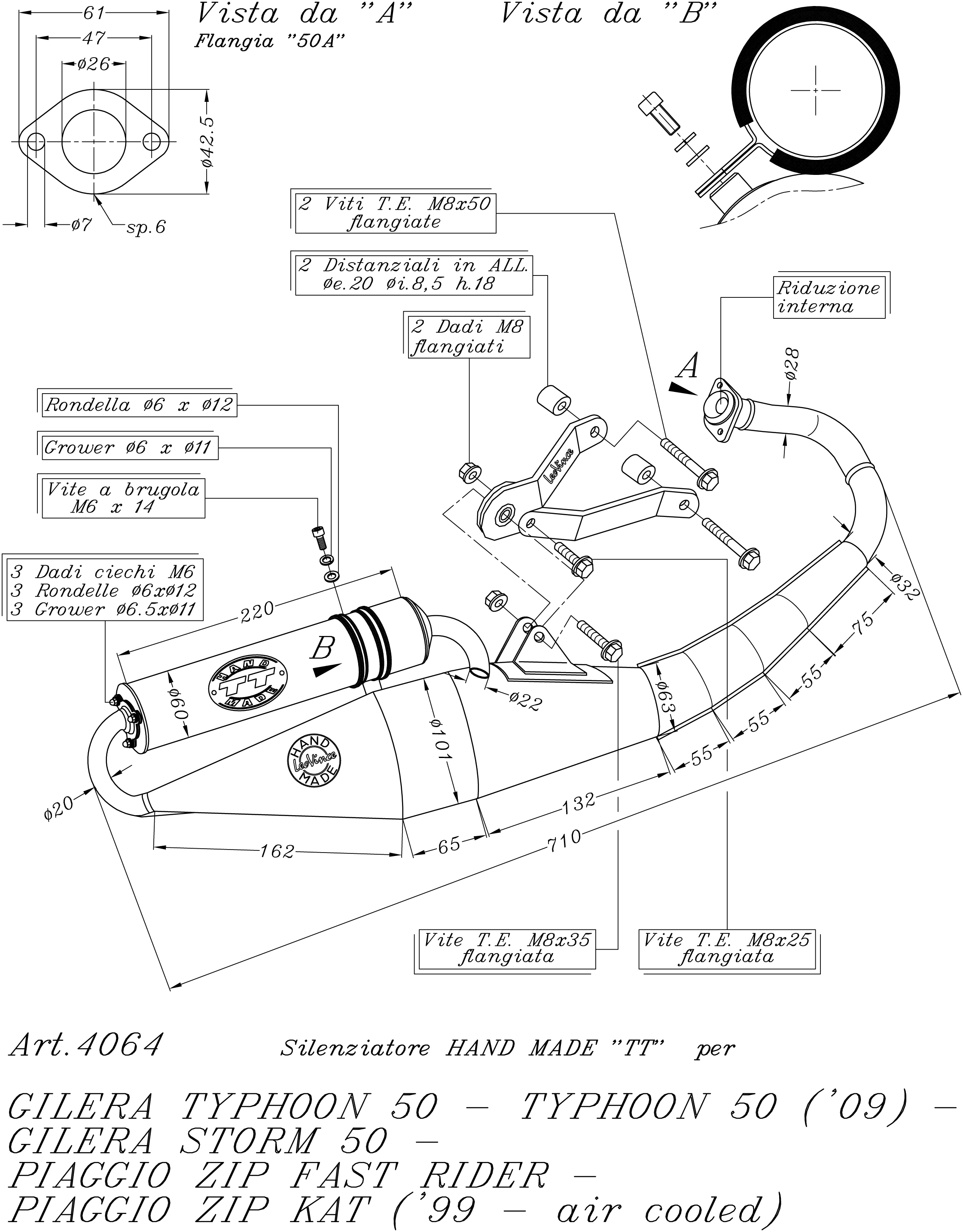 LeoVince Exhaust System Hand Made TT, Steel, Full System for Typhoon / ZIP