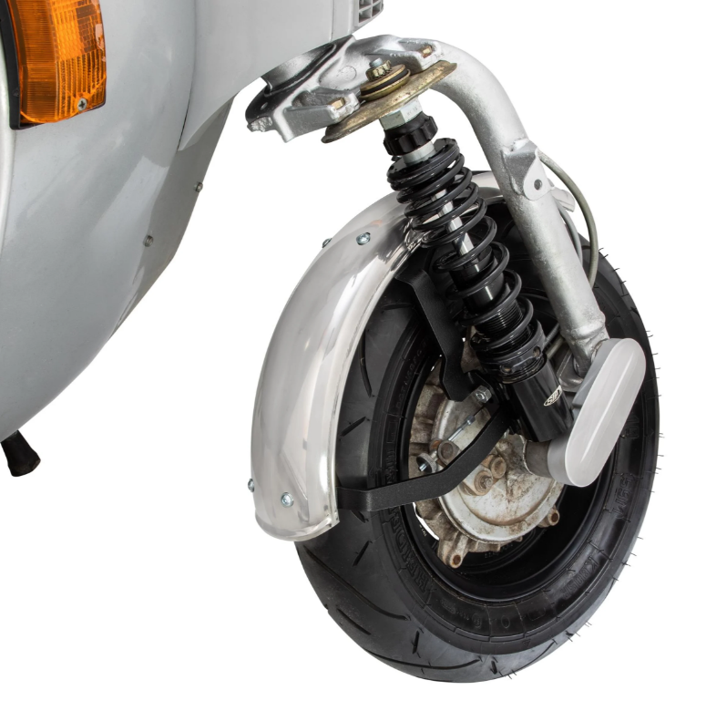 Mudguard 2.0 Garelli for Vespa PX 80-200cc, stainless steel polished, holder black