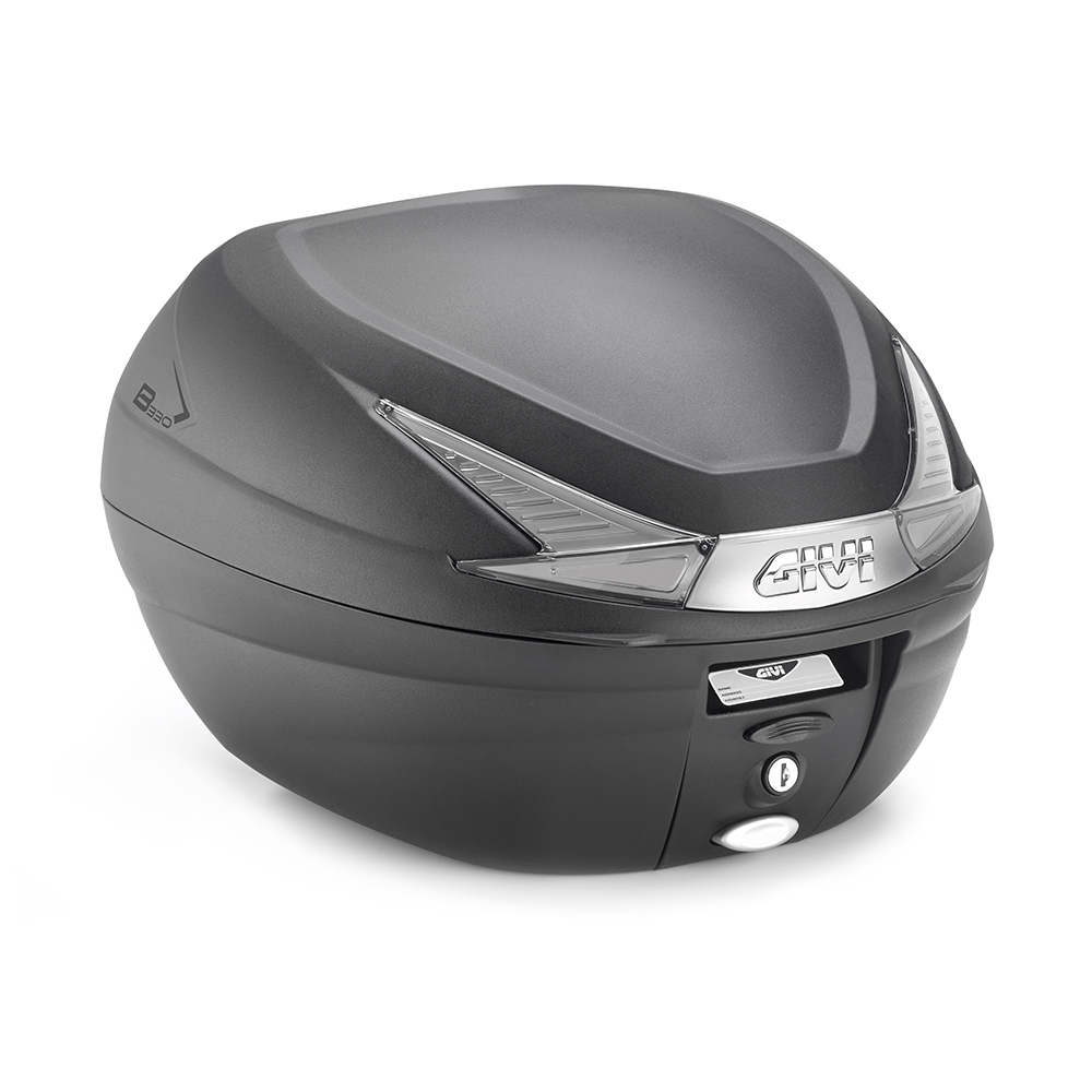 B330 TECH MONOLOCK top case black with transparent reflectors and Givi plate