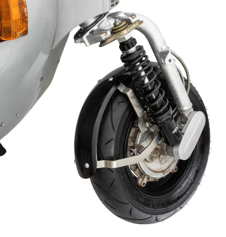Mudguard 2.0 Garelli Race EVO II for Vespa PX 80-200cc, GRP black, bracket stainless steel brushed