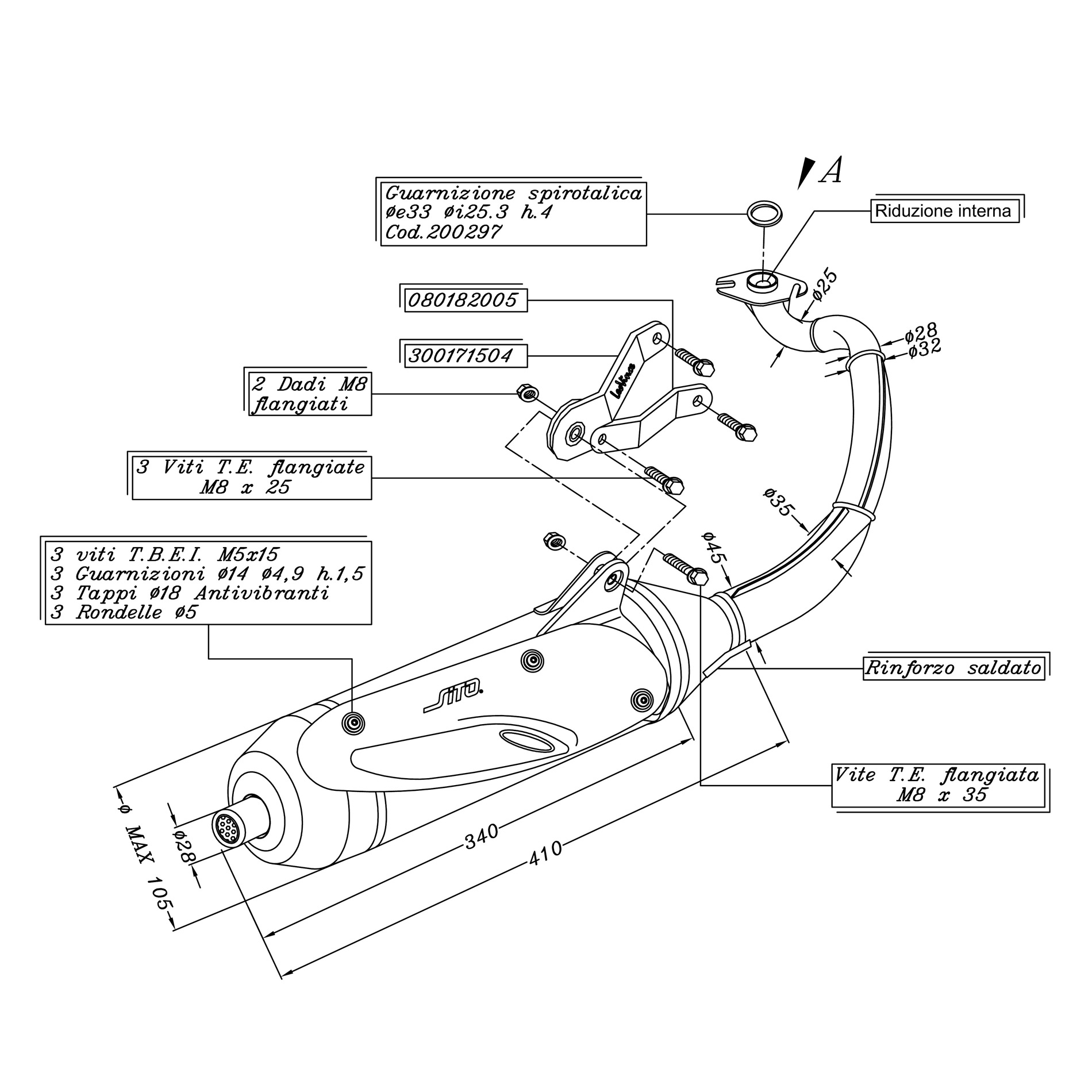 Sito / LeoVince exhaust system Sito Standard, steel for Yamaha NEO'S 50 (Bj.02-12)