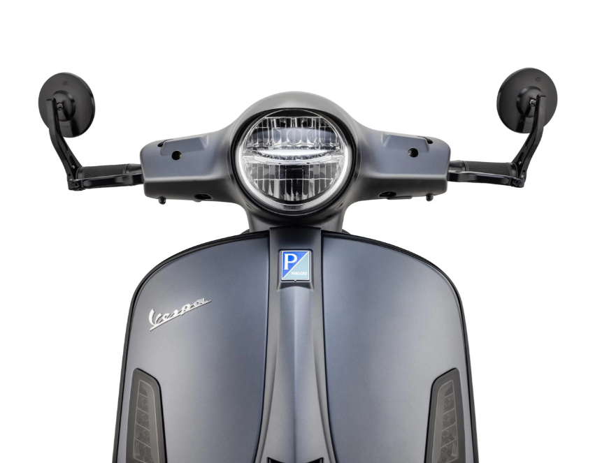 Handlebar end mirror for Vespa, left or right, round, black glossy