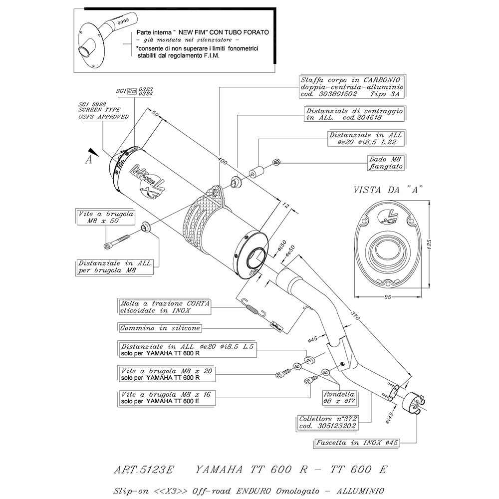 LeoVince exhaust system X3, aluminum, slip on for Yamaha TT 600 R / TTE 600