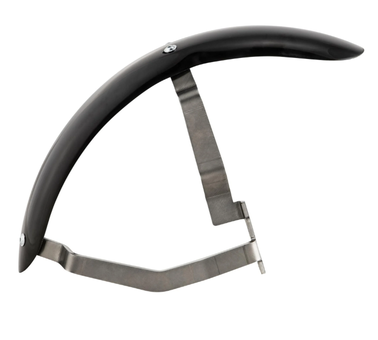 Mudguard 2.0 Garelli Race EVO II for Vespa PX 80-200cc, GRP black, bracket stainless steel brushed