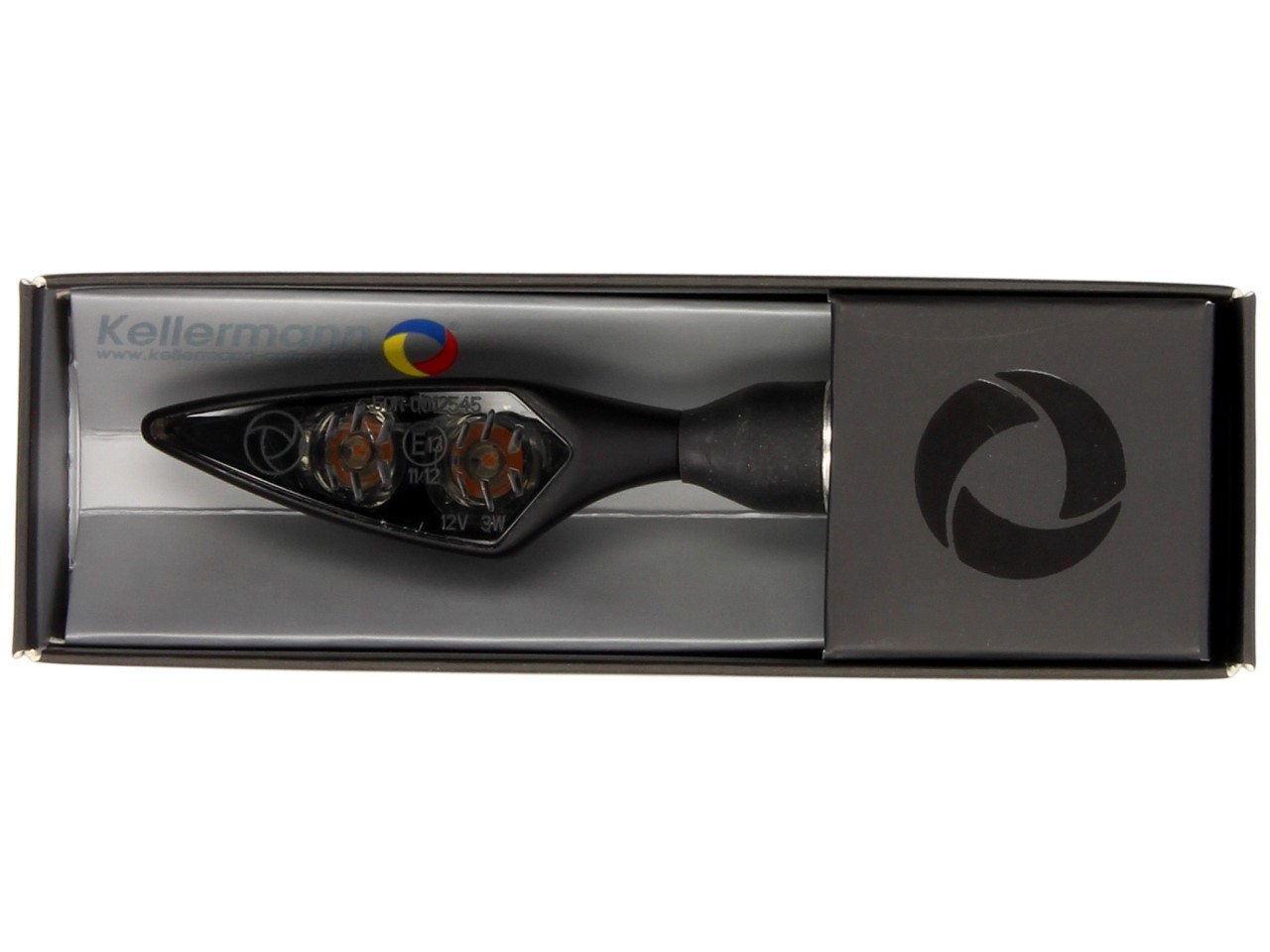 Kellermann turn signal, Rhombus Dark, steel, LED, VR/HL, 12 V, black satin, M8x20, E-tested