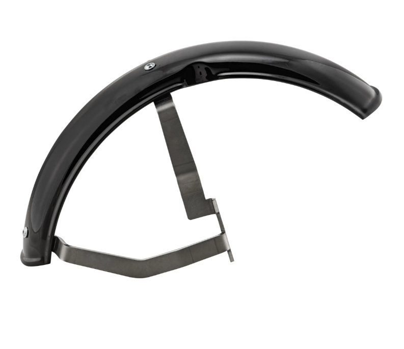 Mudguard 2.0 Garelli for Vespa PX 80-200cc, metal black glossy, bracket stainless steel brushed