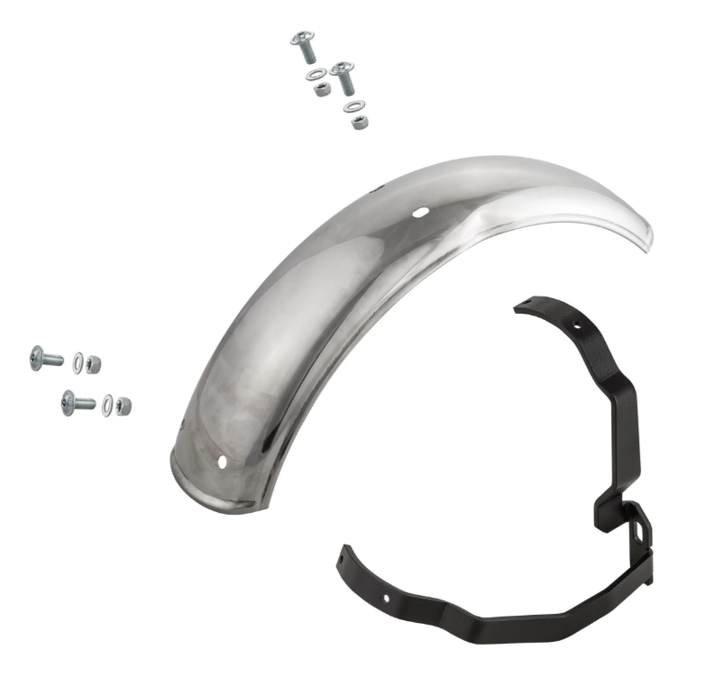 Mudguard 2.0 Garelli for Vespa PX 80-200cc, stainless steel polished, holder black