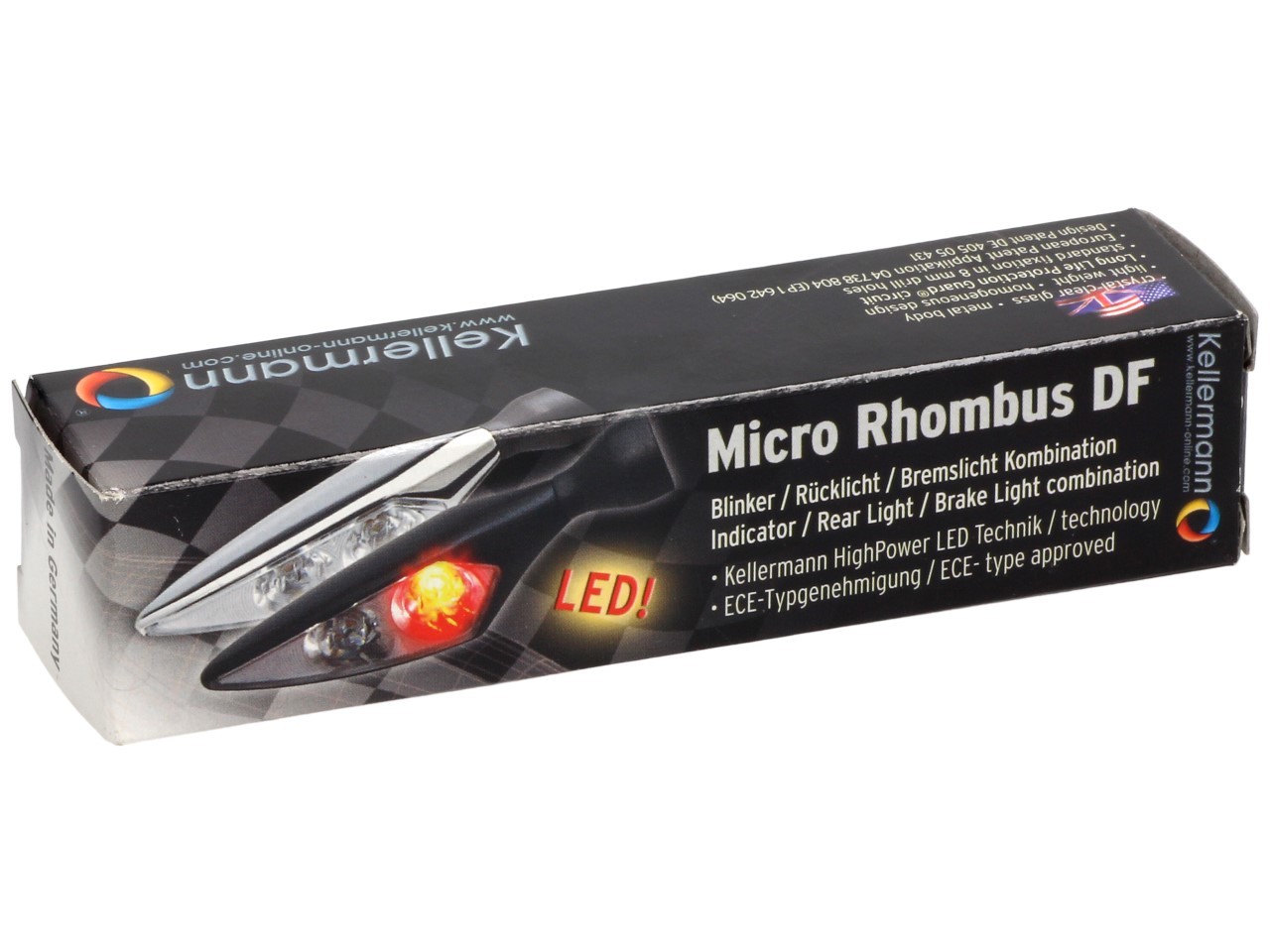 Kellermann turn signal, taillight and brake light, Rhombus DF, steel, LED, HR, 12 V, chrome matt, M8x20