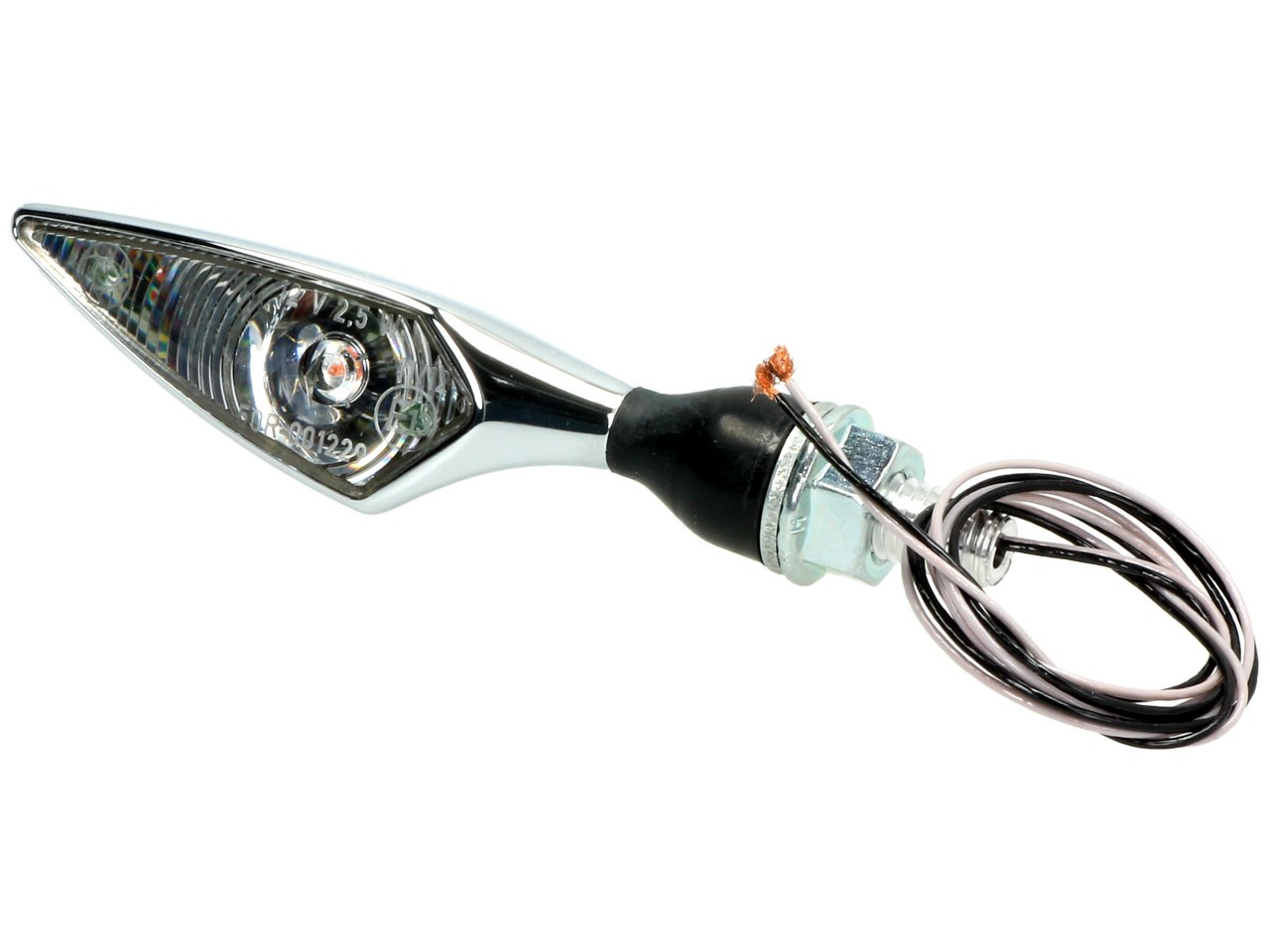 Kellermann turn signal, rhombus, steel, LED, VR/HL, 12 V, shiny chrome, M8x20, E-approved