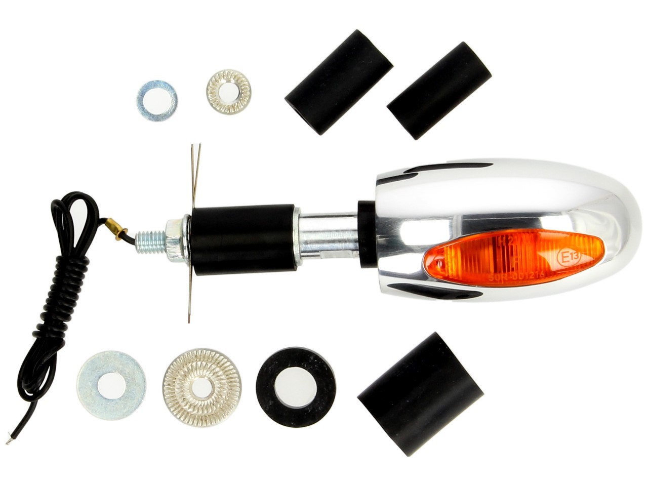 Kellermann turn signal, BL 1000 yellow, aluminum, halogen, VR/VL, 12 V, 21 W, polished chrome, shiny