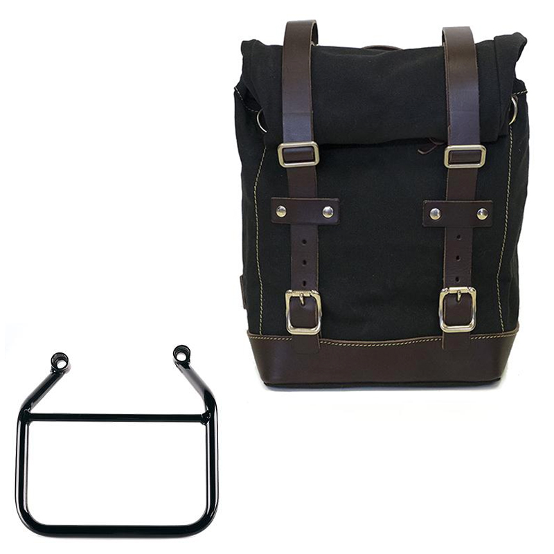 Canvas side bag left 10L-14L + frame Triumph Scrambler 400 X - Black/Brown