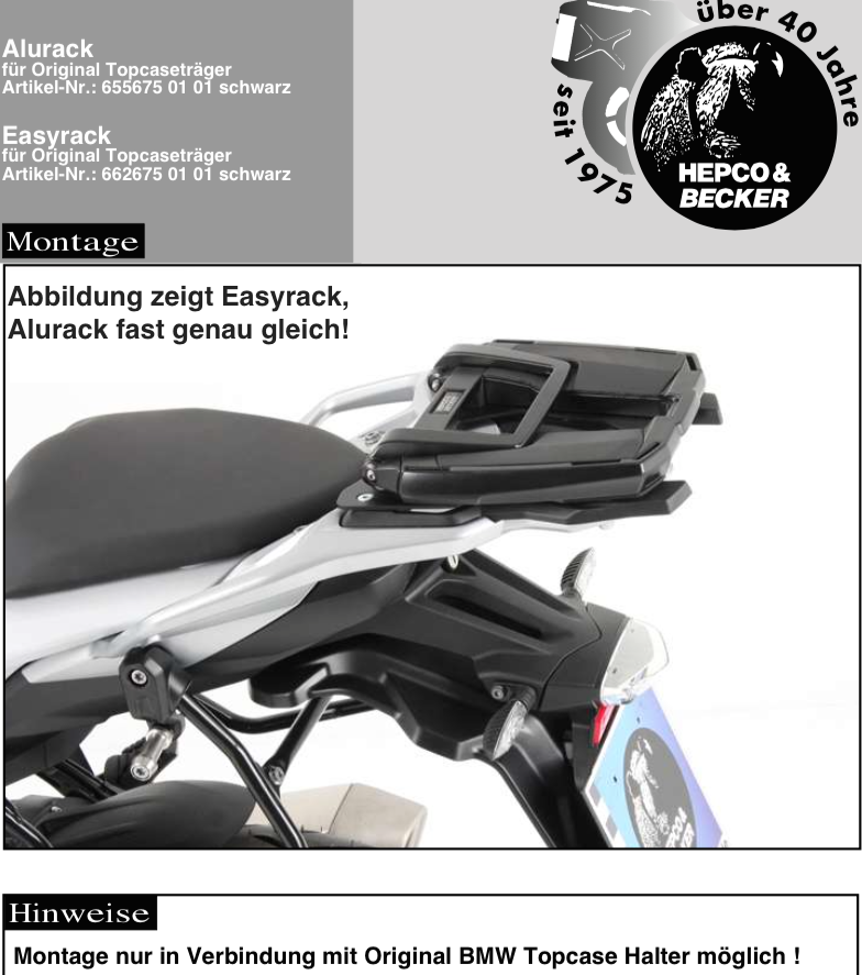 Alurack top case carrier for combination with original BMW top case carrier for BMW S 1000 XR (15-19)