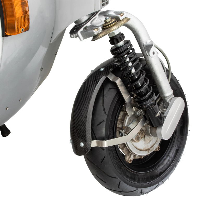 Mudguard 2.0 Garelli Race EVO II for Vespa PX 80-200cc, carbon clear, holder stainless steel