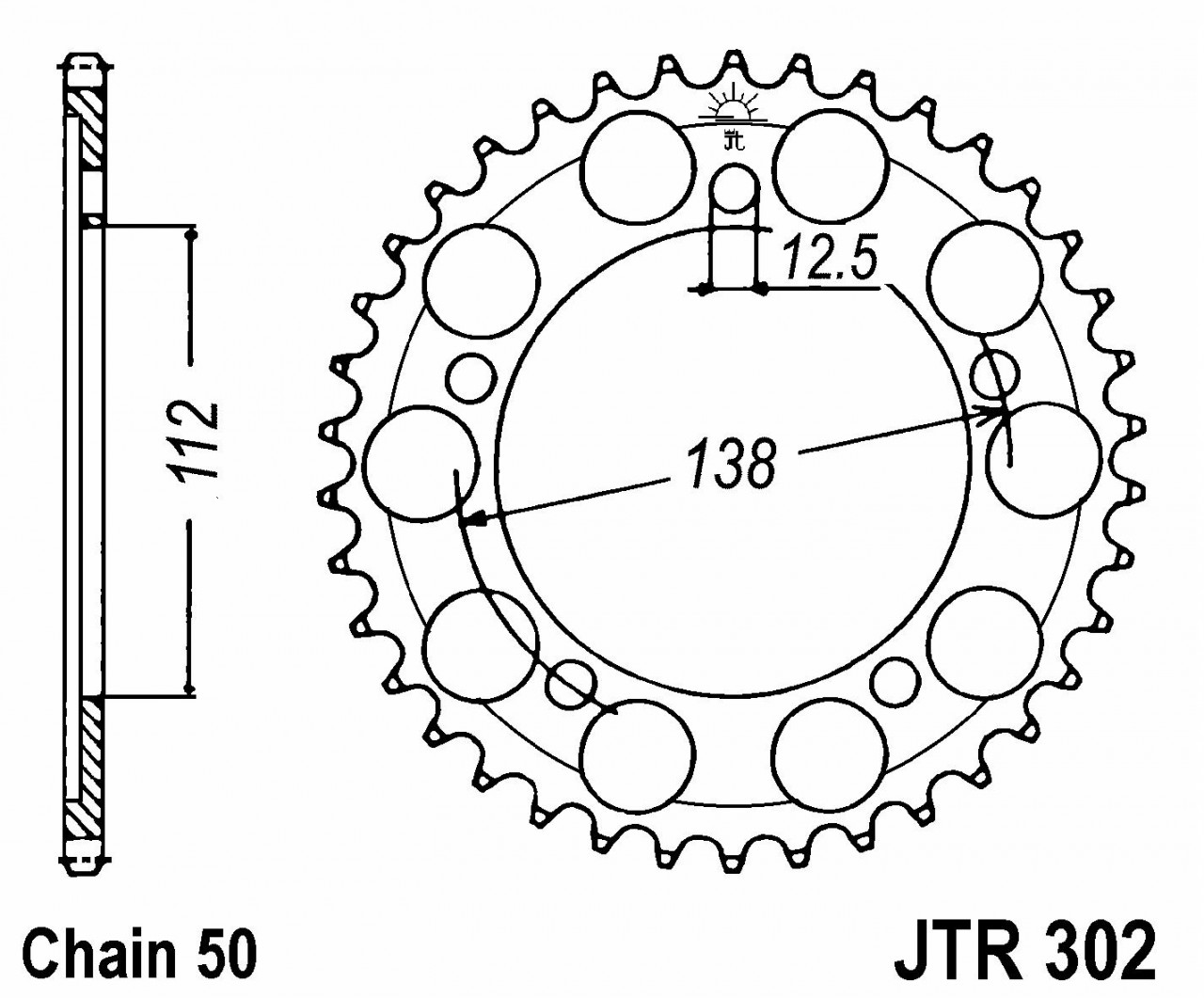 JT sprocket steel, pitch: 530, number of teeth: 42, JTR302.42
