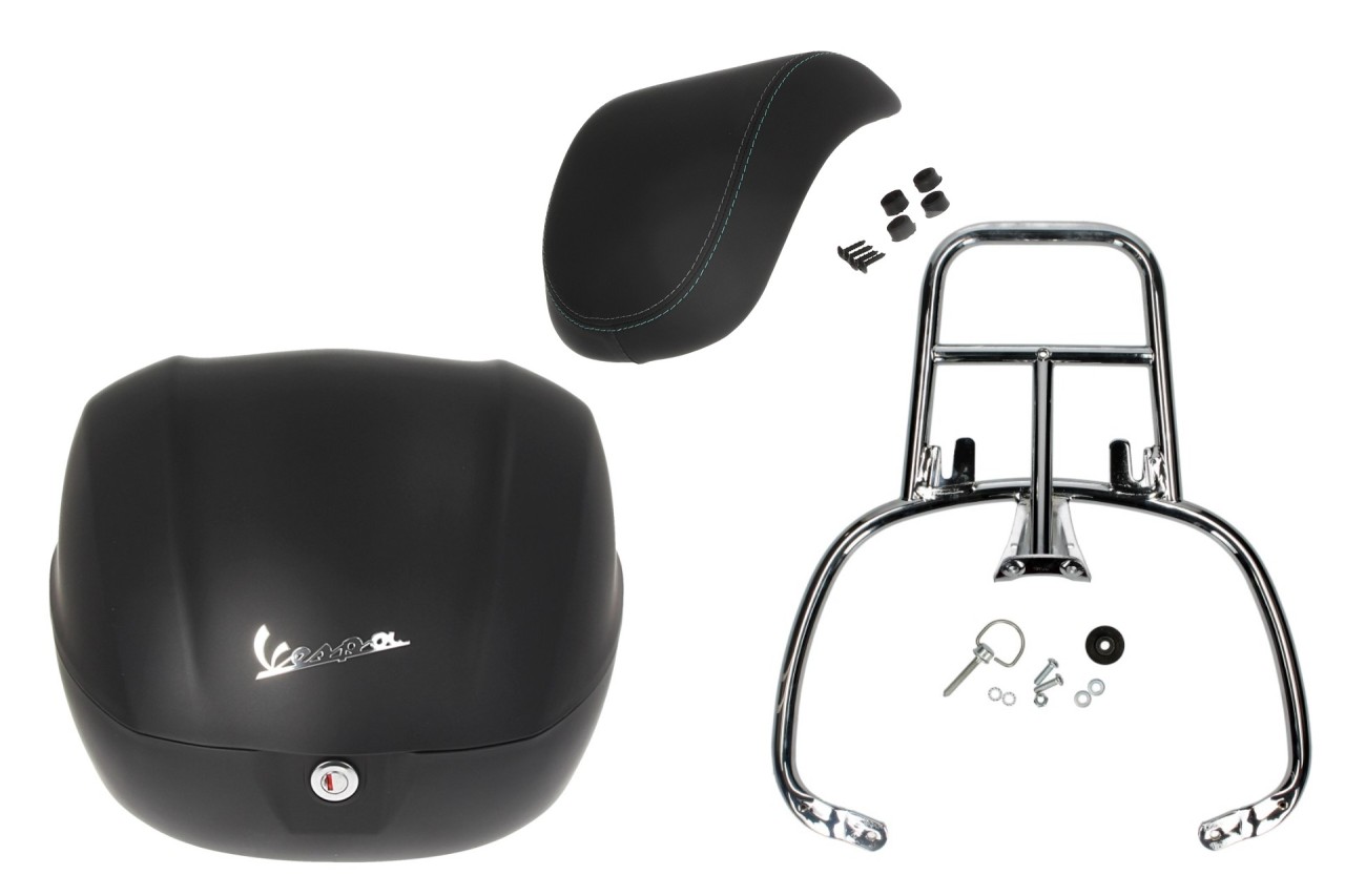 32L Top Case Kit (Matte Black), Black Back Pad, Chrome Luggage Rack for Primavera/Sprint