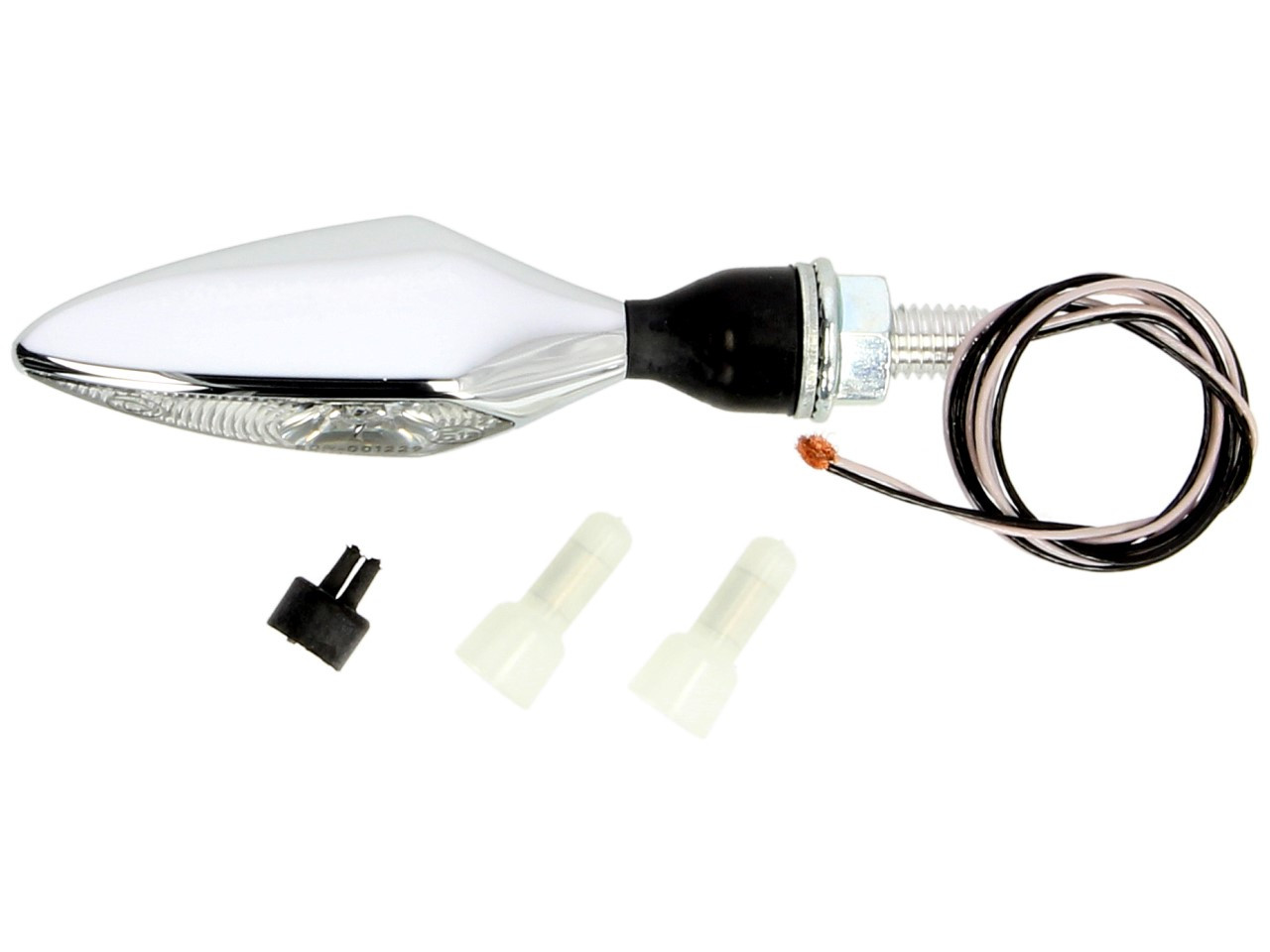 Kellermann turn signal, rhombus, steel, LED, VR/HL, 12 V, shiny chrome, M8x20, E-approved